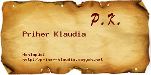 Priher Klaudia névjegykártya